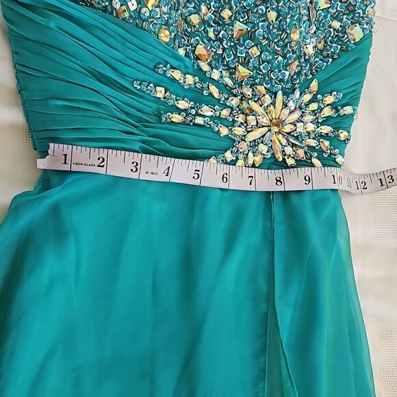 Rianna Couture Ladies Beaded Chiffon Strapless Dress Size 2 Emerald Green - Picture 9 of 16